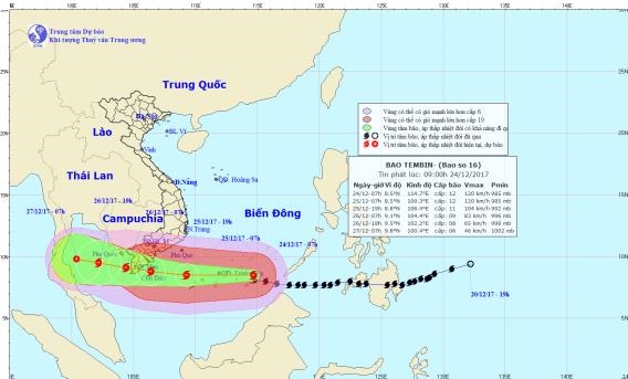 Các tỉnh từ Bà Rịa Vũng Tàu đến Cà Mau chuẩn bị đón siêu bão Tembin
