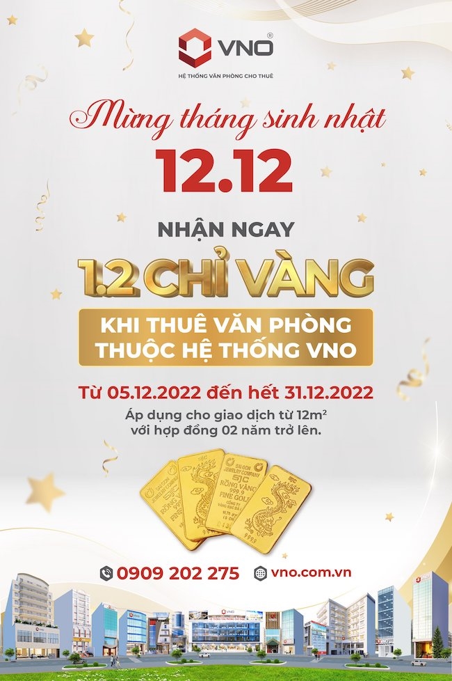 Thuê văn phòng của VNO được tặng đến 50 chỉ vàng