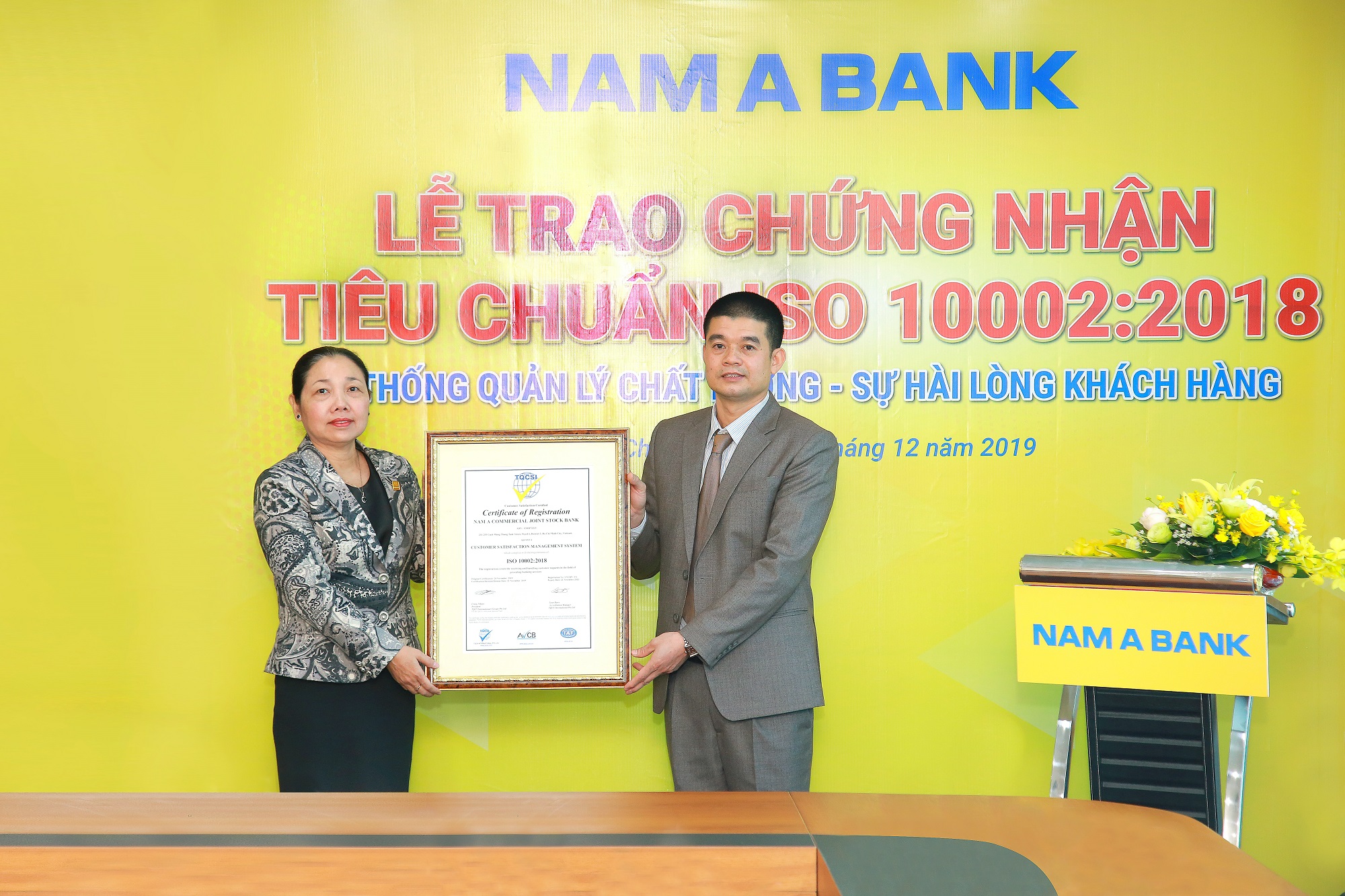 Nam A Bank đạt chứng nhận ISO về sự hài lòng của khách hàng