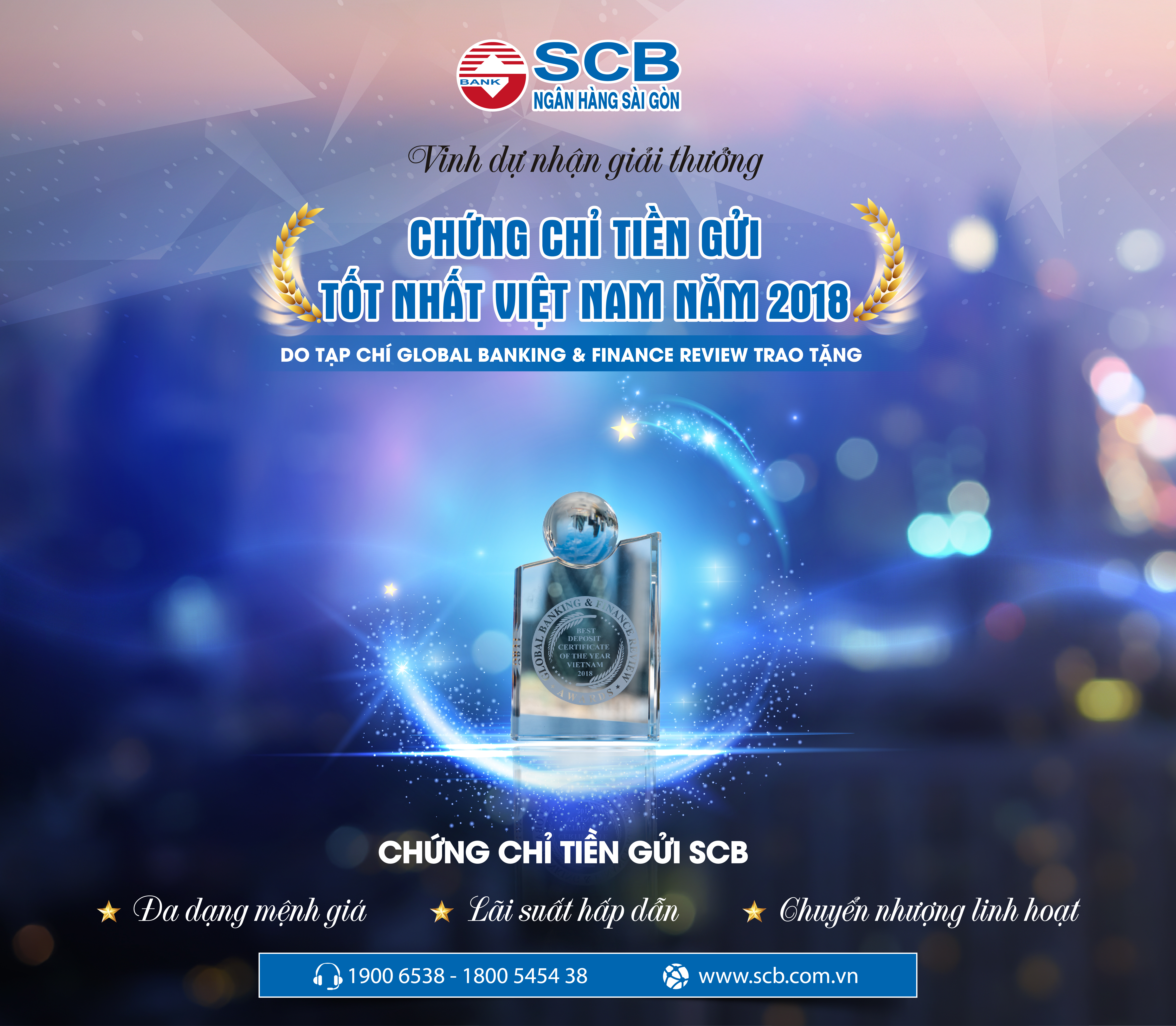SCB đón nhận giải thưởng chứng chỉ tiền gửi tốt nhất Việt Nam 2018