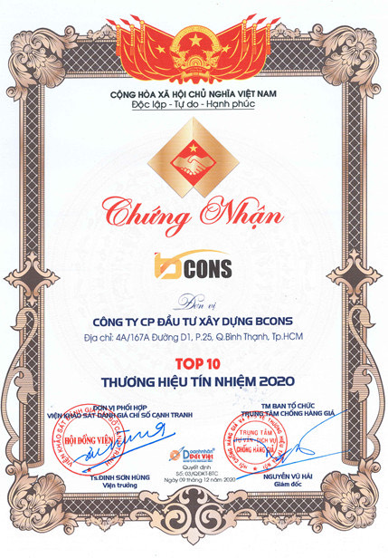 Bcons - Thương hiệu được vinh danh giải thưởng Sao Vàng Đất Việt năm 2020