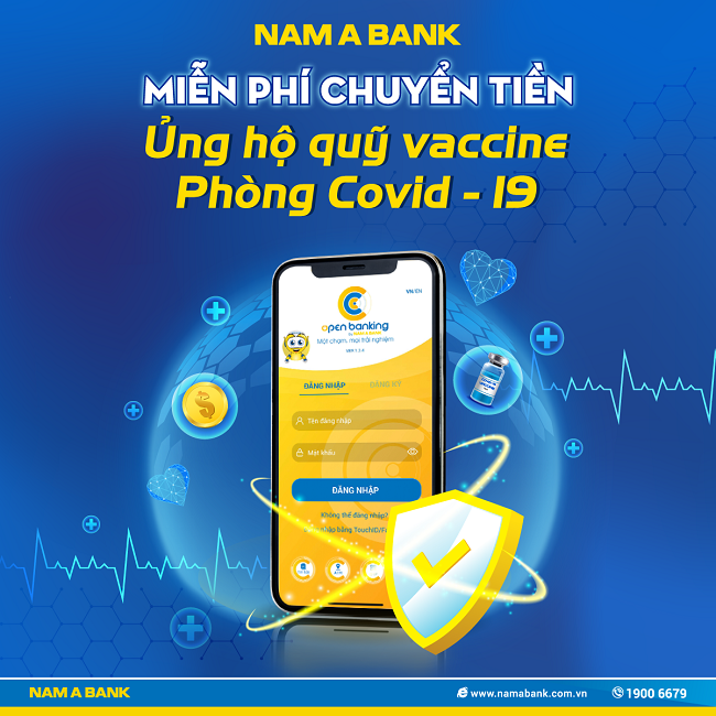 Nam A Bank miễn phí chuyển tiền ủng hộ Quỹ vắc-xin phòng Covid-19