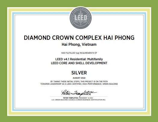 Diamond Crown Hai Phong là chung cư đầu tiên được cấp chứng nhận công trình xanh LEED Residential