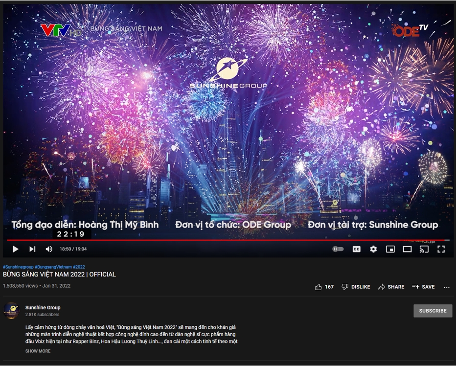 “Bừng sáng Việt Nam 2022” đạt 1,5 triệu view sau 3 ngày đăng tải trên Youtube