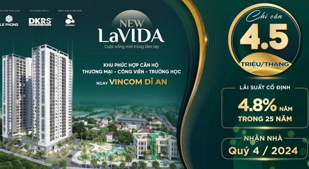 New Lavida: Mua nhà gần Vincom Dĩ An trả góp chỉ từ 4,5 triệu đồng mỗi tháng