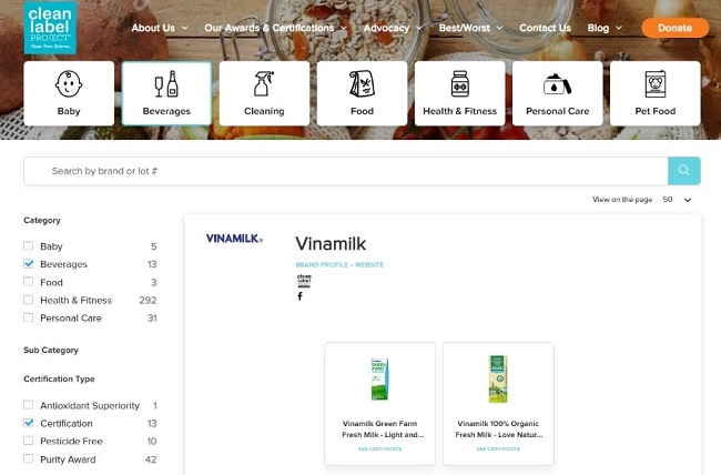 Vinamilk có sản phẩm sữa tươi đầu tiên trên thế giới được chứng nhận từ tổ chức Clean Label Project của Mỹ 1